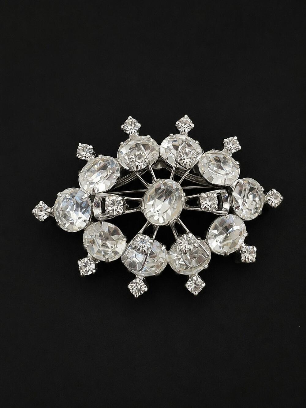 Vintage By Gale Crown Signed Clear Rhinestone Starburst Brooch Pin 3"+ Large